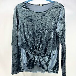 Anthropologie Pleione Blue Crushed Velvet Twist Front Long Sleeve Top Small